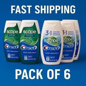Lot of 6 Crest Scope Toothpaste 4.6oz – 3 Outlast + 3 3-in-1 Whitening New